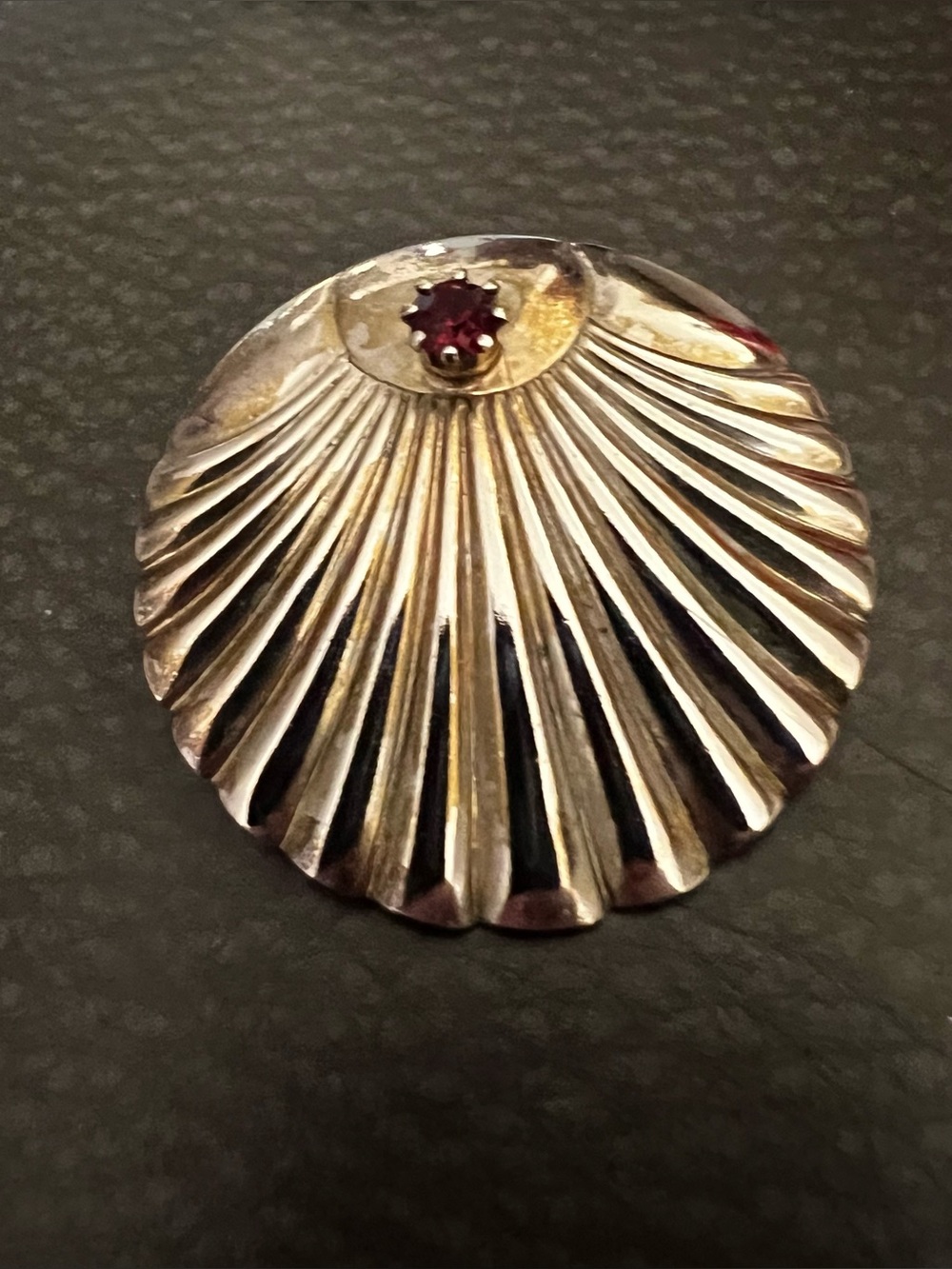 Silver Shell Pendant with Red Garnet Accent